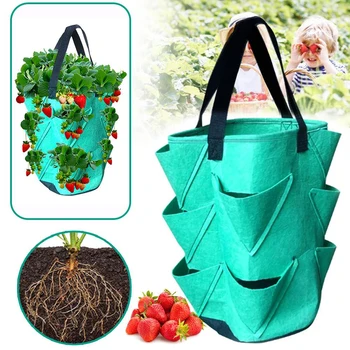 

Strawberry Seedings Grow Bag Seeds Plants Balcony Decorations PE Fabrics Flower Vegetable Pot Hanging Garden Pots Hanging Bag