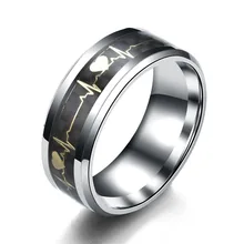 Titanium steel black ECG ring stainless steel ring Promise heartbeat ring jewelry, male female