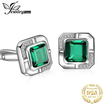 

JewelryPalace Men Luxury Created Nano Russian Emerald Anniversary Wedding Cufflinks 925 Sterling Sliver Men's Jewelry Gemstone