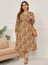 Printed Autumn Dress Plus Size V-neck Bandage Long Sleeve Clothing Fall Clothes for Women New Arrival 2021 Dropshipping Hot Sale