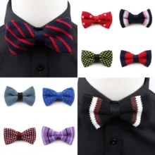 Мужской однотонный Вязаный Галстук-бабочка в горошек и полоску для мужчин s предварительно завязанная Регулируемая Толстая вязаная бабочка 61 цвет s Повседневные Вечерние Галстуки-смокинги