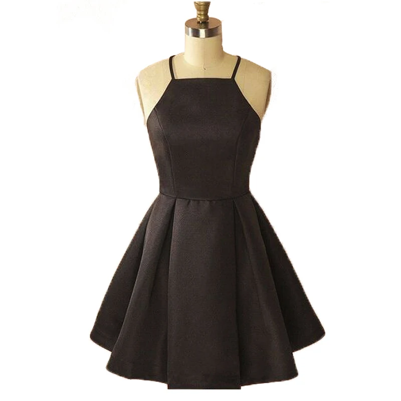 

Vintage Short Halter Satin Homecoming Dresses with Pockets A-Line Knee Length Graduation Dresses with Bowknot for Teens