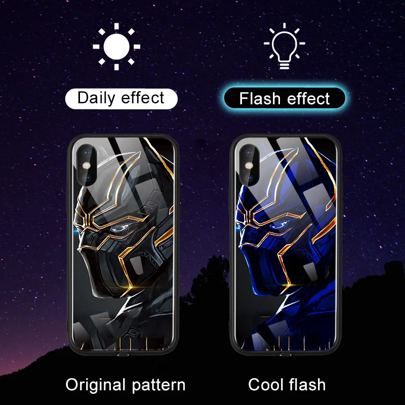 Чехол Marvel iron man для iPhone XS MAX XR X 6 7 8 6S Plus, светодиодный фонарик, напоминание о входящем светящемся стекле