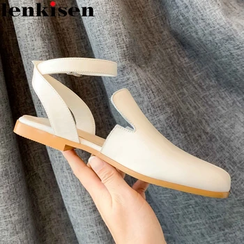 

Lenkisen concise style leisure high fashion square toe solid buckle straps dating daily wear convenient non-slip flat with L66
