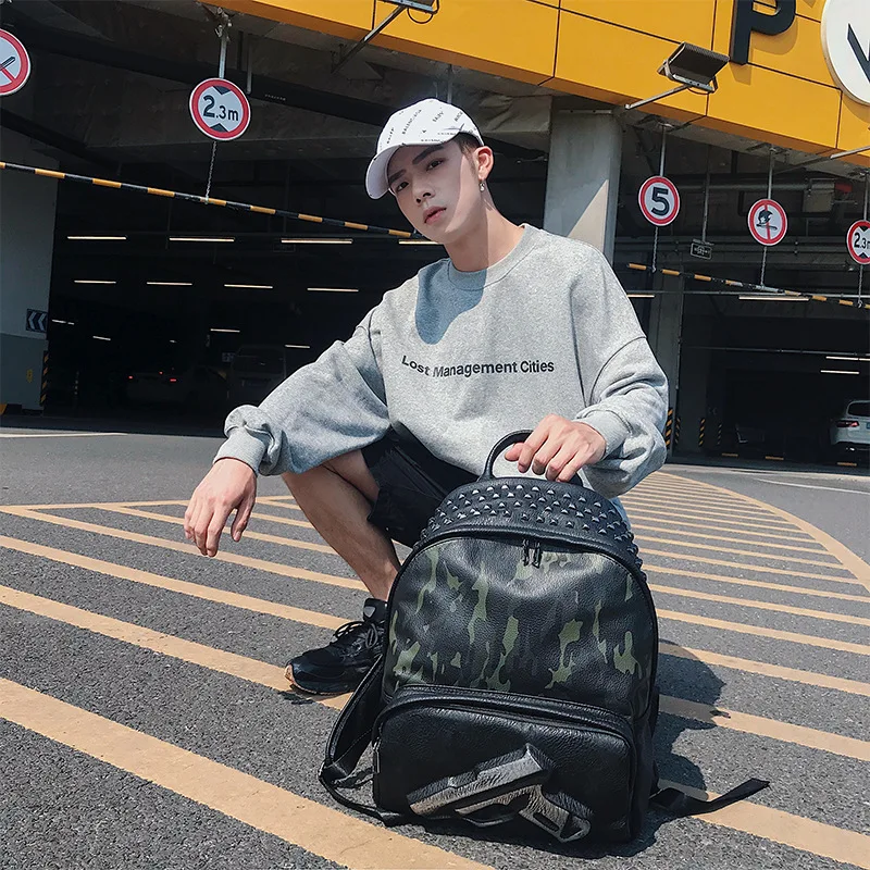 

Individual three-dimensional pattern double-shoulder bag rivet leather shoulder bag