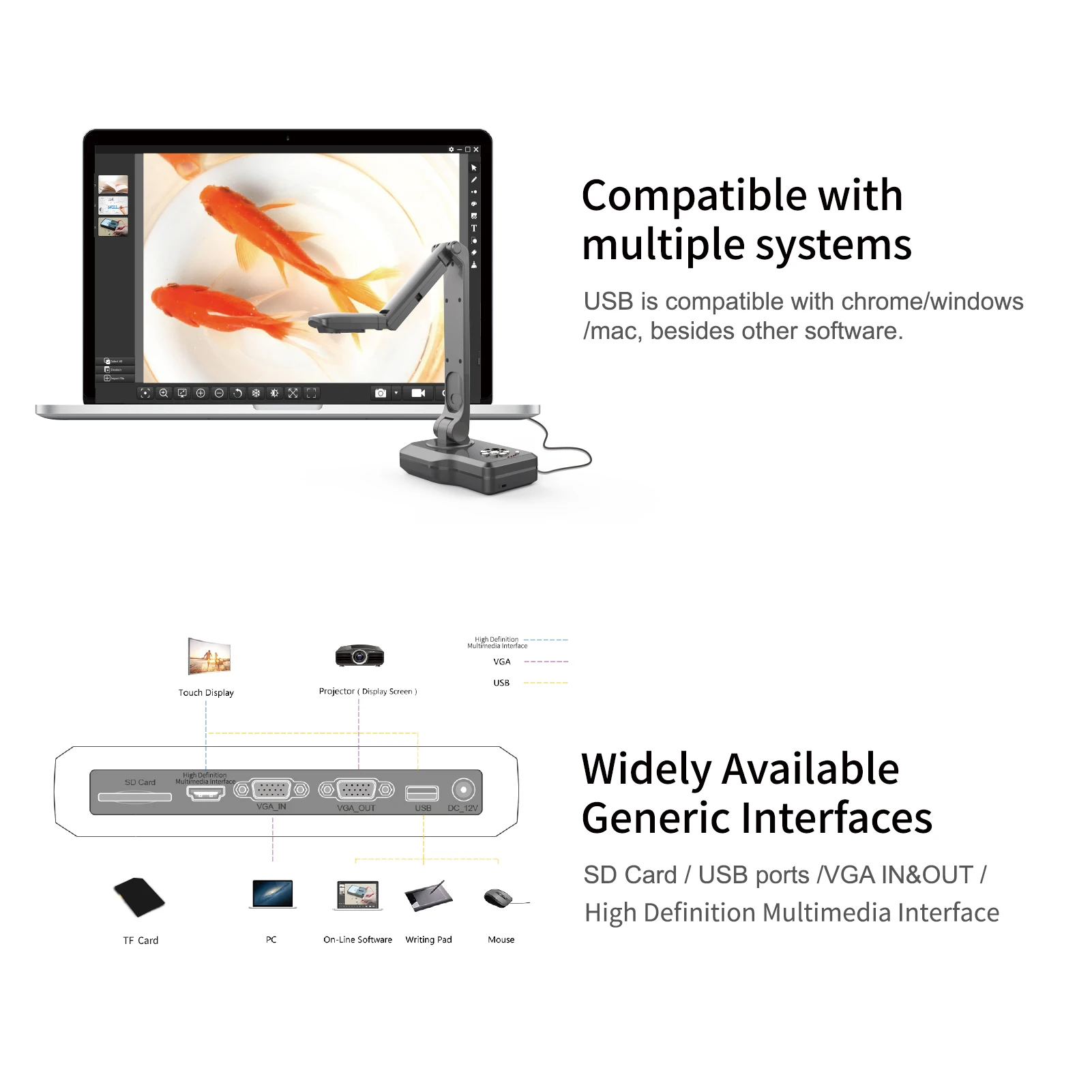 V500 Document Book Camera Scanner Auto Focus USB 8 Mega-pixel HD High-Definition Max. A3 Scanning Size Ports available