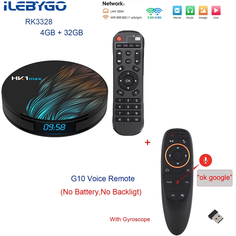 4GB 32GB G10 ILebygo Android 9,0 Smart tv BOX HK1 MAX RK3318 DDR3 4G 64G ТВ приемник 4K двойной Wifi BT 4,0 медиаплеер игровой набор магазина верхняя коробка - Цвет: 4GB 32GB G10