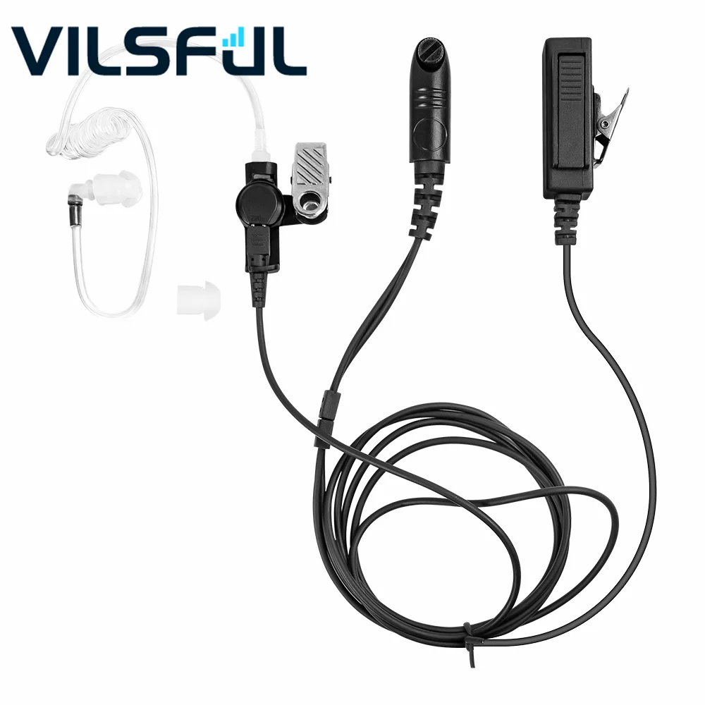 Vilsful Air Covert Acoustic Tube Earpiece Walkie Talkie Earphone with PTT Microphone Headset for Two Way Radios