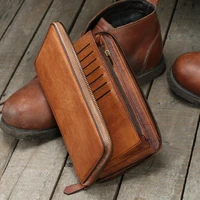 Vintage Genuine leather wallet Men leather long wallet men purse clutch bag male money clips zip around money bag card holder
