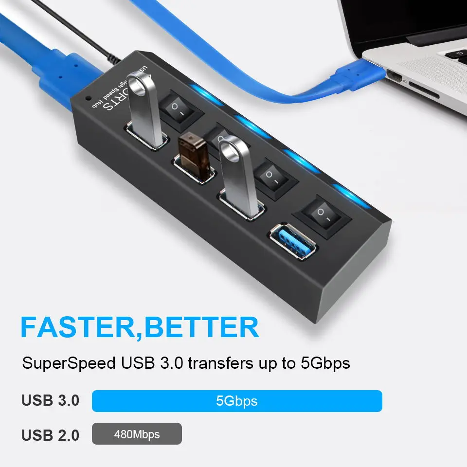 Usb Hub Usb 3.0 Hub 4/7 Port Multi Usb Splitter 3 Hab With Power