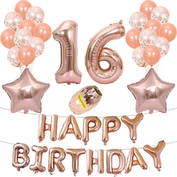 

37pcs 18 20 21 23 30th Birthday Balloon Set Rose Gold Star Sequin Latex Balloon Set Pentagram Party Decoration Happy Birthday
