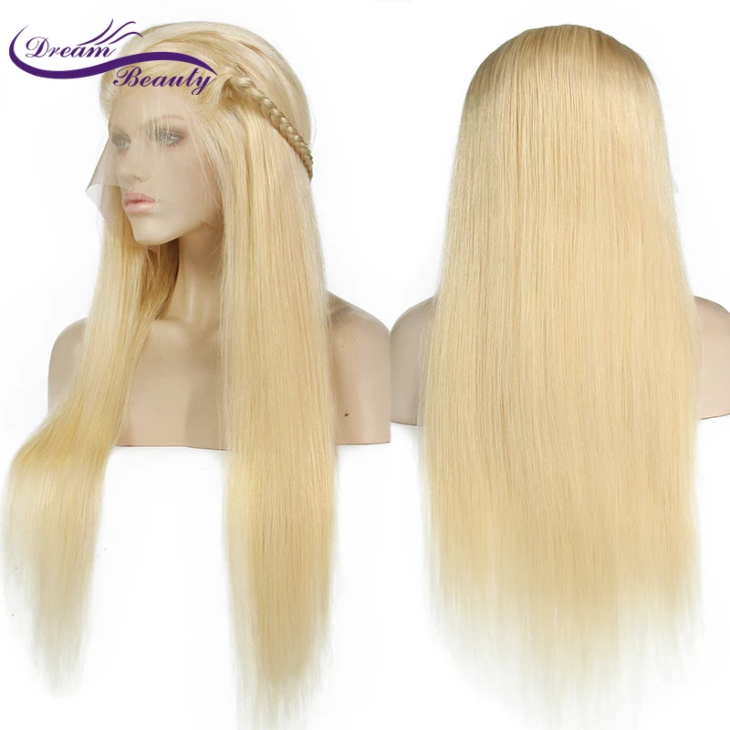 Skup #613 peruki blond 180% gęstość Silky prosto brazylijski Remy ludzki włos koronkowa peruka na przód 613 koronkowy przód ludzki włos peruka Dream Beauty