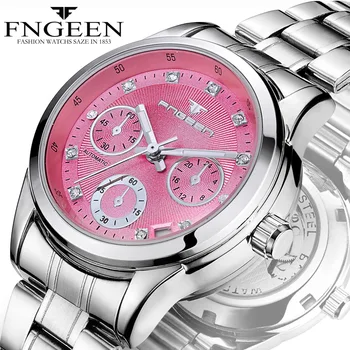

FNGEEN Top Brand Classy Diamond Business Mechanical Watch Fashion Calendar Luminous Hands Women Automatic Waterproof Wristwatch