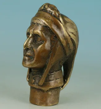 

Asian Chinese Old Bronze Hand Carved Indian Statue Walking Stick Head