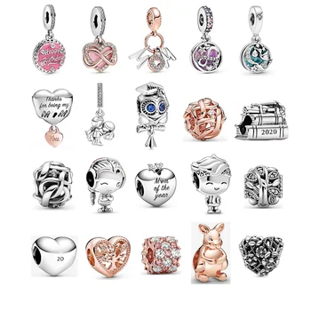 

2020 New 925 Sterling Silver Heart Beads Stork Girl Owl Couples Teenager Dangle Charms Fit Original Bracelet Women DIY Jewelry