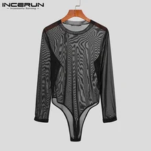 INCERUN New Men's Rompers Long Sleeve Comfortable Homewear Pantalones Sexy Leisure Hot Sale Stretch Long-sleeved Jumpsuit S-5XL