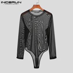 INCERUN New Men's Rompers Long Sleeve Comfortable Homewear Pantalones Sexy Leisure Hot Sale Stretch Long-sleeved Jumpsuit S-5XL