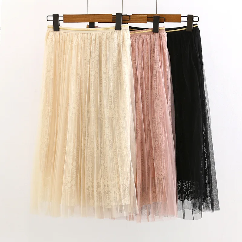 

Japanese-style Mori Girl Line Versatile Spring New Installation Fresh High-waisted Slimming Gauze Solid Color GIRL'S Skirt Long