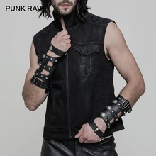 Мужские кожаные перчатки в стиле панк-рейв, панк, Череп, петля с регулируемой пряжкой, противопальцевые перчатки в стиле милитари, мотоциклетные перчатки, одна пара
