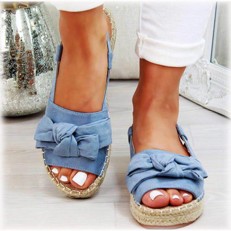 

Summer Casual Bow Tie Womens Sandals Buckle Strap Flats Shoes Woman Solid Color Peep Toe sandalias mujer 2020