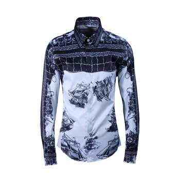 

Cloth Element Men's Wear Sailing Boat Pattern Digital Printing Men Shirt Brand Shirt Male Middle Guofeng Literature And Art