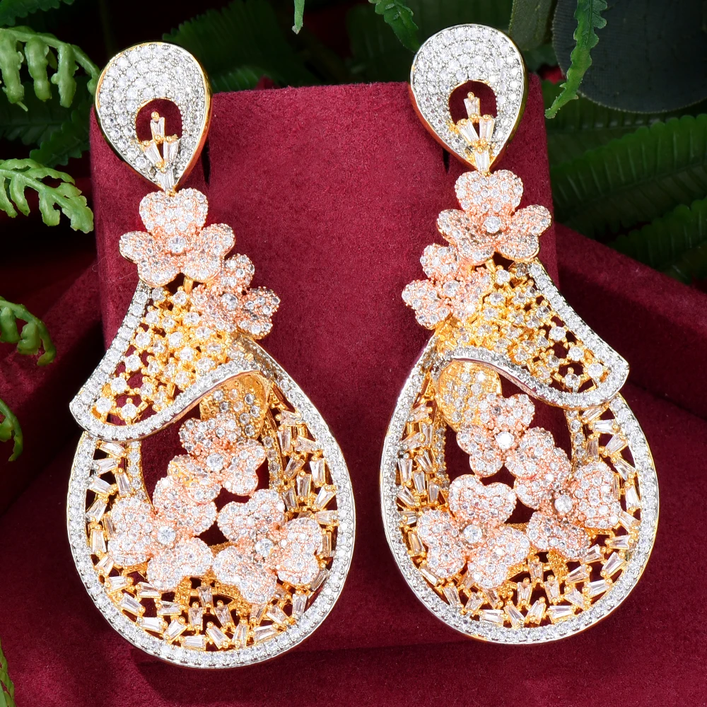 

GODKI MAXI Indian Hollow Flowers Earrings For Women Wedding Party Cubic Zircon Dubai Bridal Earring boucle d'oreille 2021