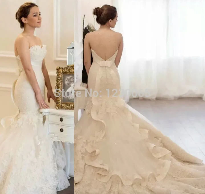 

Free Shipping Hot sale Lace Mermaid custom size 2018 ivory open back designer lace appliques bridal gown bridesmaid dresses