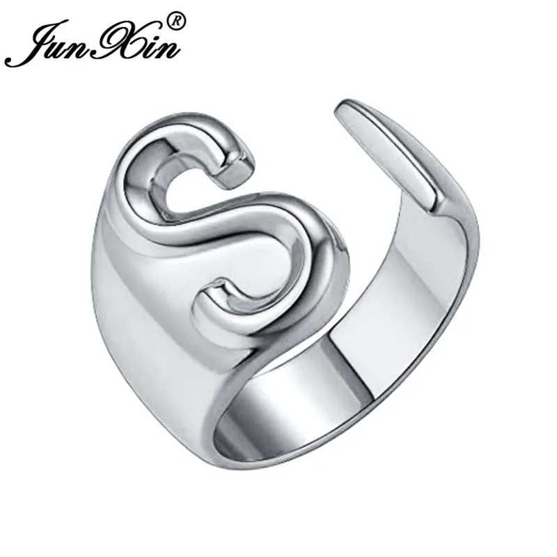 A-Z 26 anillos con letras para los hombres de las mujeres de oro rosa blanco abierto de oro ajustable anillo Alianzas de Boda mujer hombre amor anillo de compromiso
