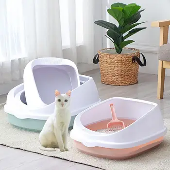 

Semi-Enclosed Anti-Splash Detachable Pet Cats Sand Litter Box Scoop Toilet Tray