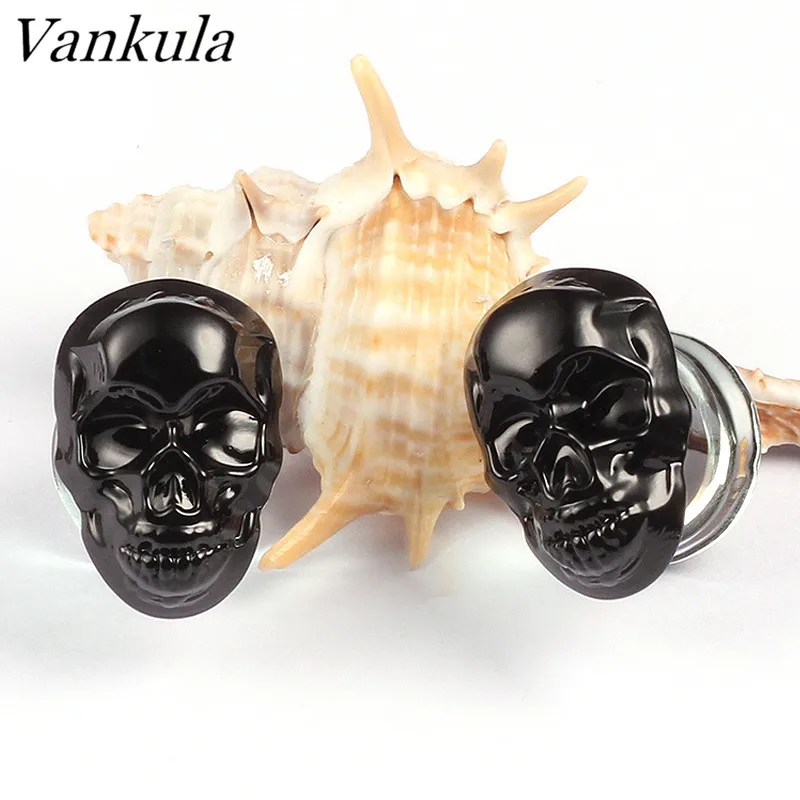 Vankula 2 шт. стеклянные затычки для ушей череп ушные приборы ювелирные | Украшения для тела -4000194812103