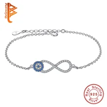 BELAWANG аутентичный 925 пробы Серебряный браслет Бесконечность для женщин браслет синий прозрачный кристалл звено цепи браслет ювелирные изделия