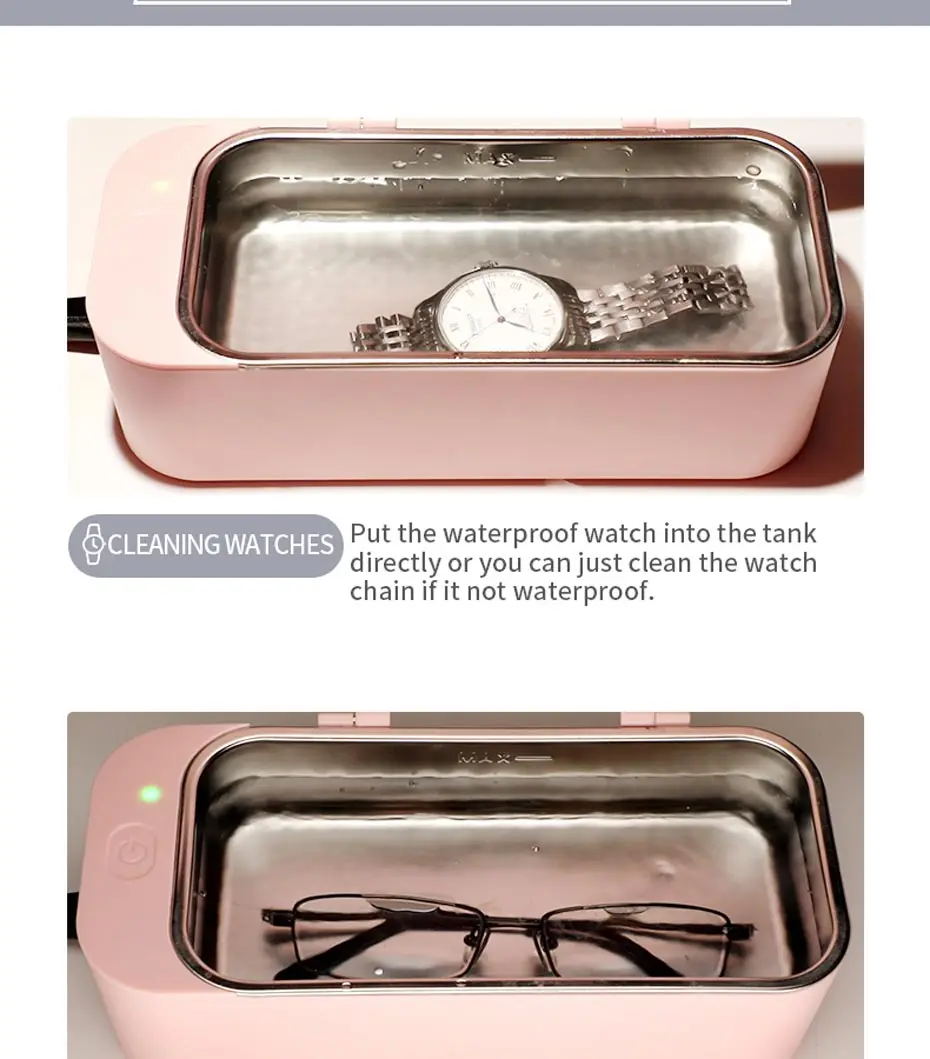 Mini Ultrasonic Cleaner 450ml 42kHz Jewelry Glasses Cleaning Machine Intelligent Control Ultrasonic Cleaner Bath