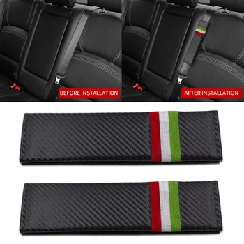

2PCS car carbon fiber seat belt embroidery pattern covers seat belt holster Italian Flag For Fiats 500 Abarth 500x 5000L Panda
