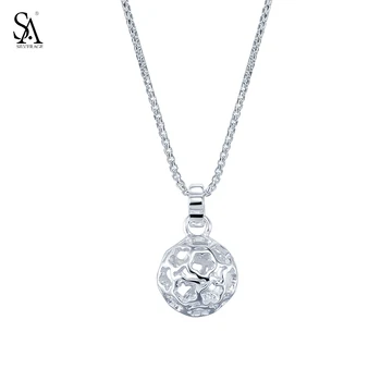 

SA SILVERAGE 2020 925 Sterling Silver Necklaces Pendant for Women Fine Jewelry Round Ball Hollow Silver Necklace 925