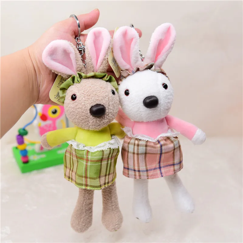 

new Stylish sweet rabbit pretty Plaid skirt pendant Exquisite Keychain soft baby Soothing doll christmase birthday funny gift
