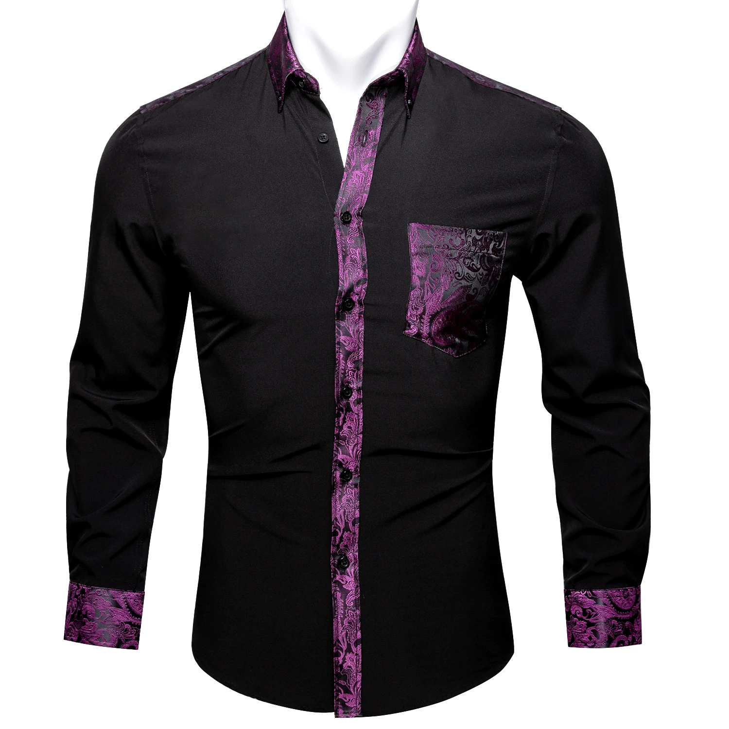 Barry.wang Black Solid Purple Floral Splicing Shirt Man Long Sleeve Casual  Soft Shirts For Men Designer Fit Dress Shirt Bcy-0303 - Shirts - AliExpress