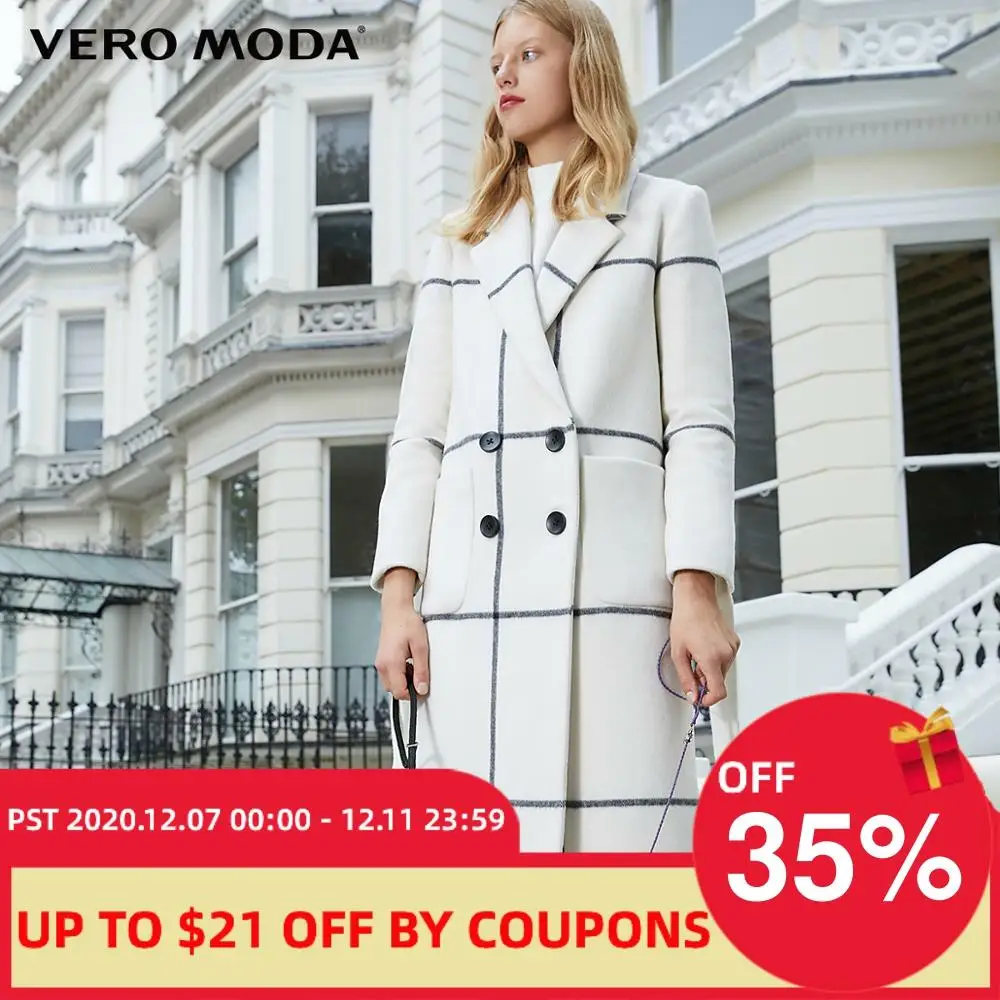 

Vero Moda Women's Urban Plaid Straight Tube Medium Length Woolen Overcoat | 319127507