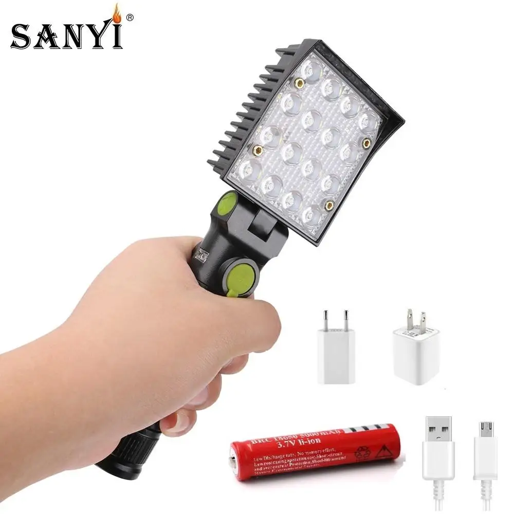 16 LEDs Flashlights 2in1 Working Torch 4 Modes 18650 Flashlight with Strong Magnet Hook Tent Camping Lamp Car Repair Work Light