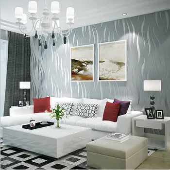 

Stylish and beautiful Silver 3D Non-woven Wave Stripe Embossed Wallpaper Rolls Living Room Decor 10m simple and practical