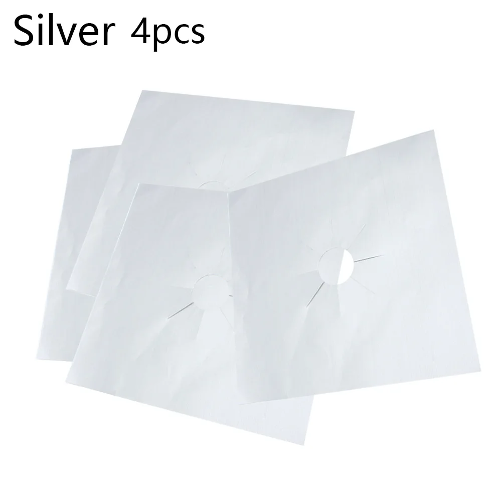 Silver 4 шт стекловолокно для кухонной газовой плиты, защитные пленки для плиты, многоразовые антипригарные крышки для горелки, чистящая Накладка для кухонной посуды, Прямая поставка - Цвет: Silver
