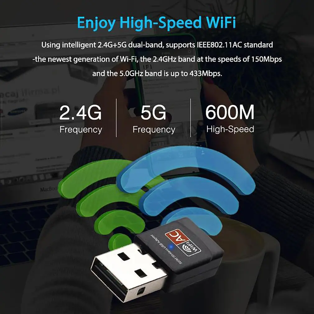 Ac600M Двухдиапазонная беспроводная сетевая карта 5G мини Usb компьютер Wifi приемник сигнала передатчик