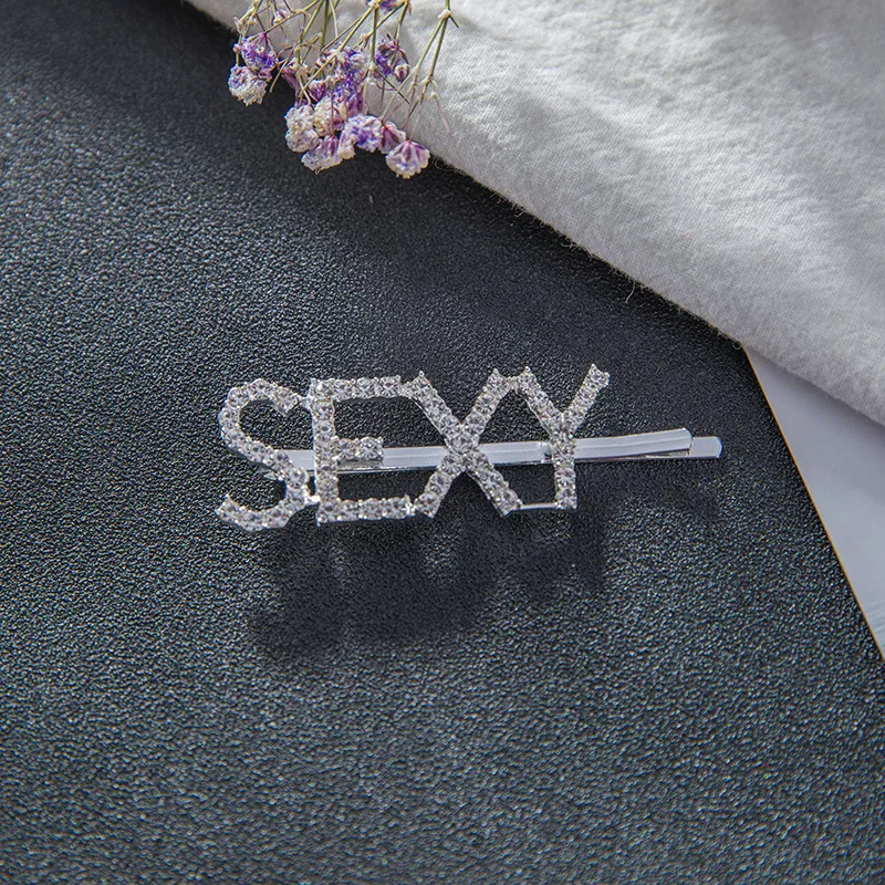 sexy Зазаколка жемчуг заколки доя волос 1 шт. блестящие заколки для волос с буквами Кристалл блестящие стразы слова буквы женская заколка для волос инструмент для укладки заколка для волос аксессуар для волос с бриллиантами - Цвет: sexy