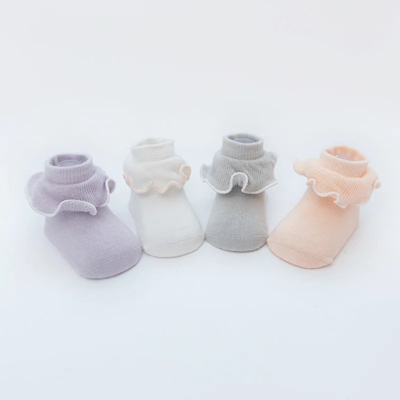 Милые белые хлопковые носки с оборками для новорожденных Одежда для маленьких девочек аксессуары для маленьких принцесс на осень и зиму для детей 0-1-2 лет