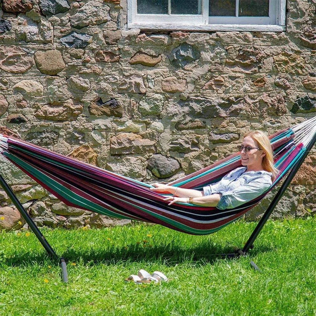 

Single double hammock thickened widened canvas hammock (without bracket) indoor / courtyard comfortable and durable striped T50