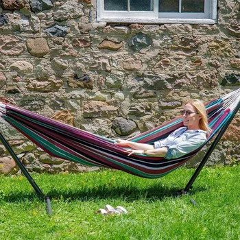 

Single double hammock thickened widened canvas hammock (without bracket) indoor / courtyard comfortable and durable striped T50