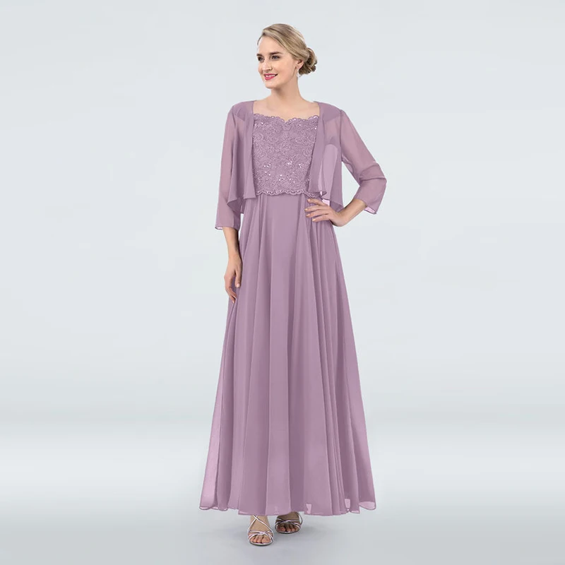 

Charming Wisterial Two Pieces A Line Lace Cap Sleeves Mother of the Bride Dresses With Jacket Beaded Wedding Party Gowns
