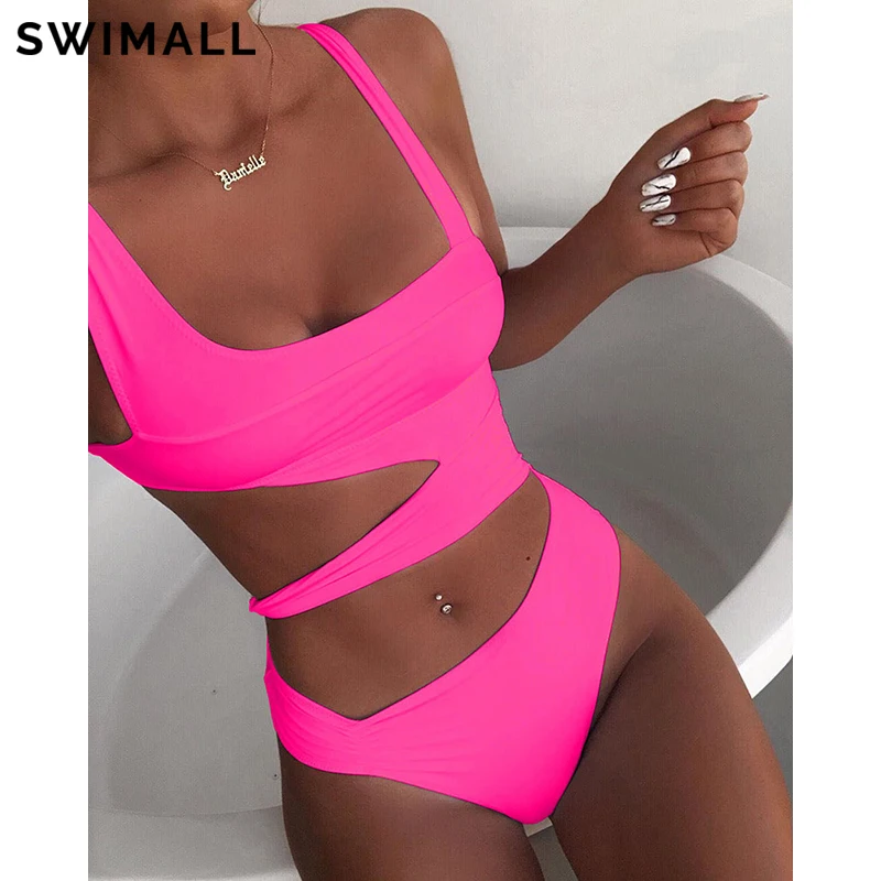 One-Piece Swimsuit Monokini Beach-Wear Push-Up Black White High-Cut Summer Biquini Women