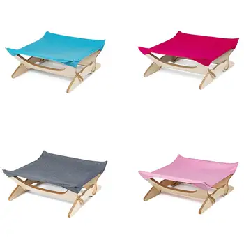 

Square Cat Bed Cool Mat Imitation Linen Wooden Detachable Cat Hammock House Japanese Style Sofa Swing Kennel Cat Supplies
