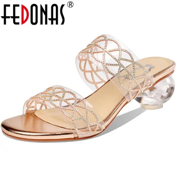 

FEDONAS Elegant Fashion Open-Toed Female Slippers Rhinestone Summer Strange Heels Sandals For Women Party Basic Shoes Woman Heel