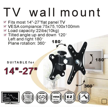 

Rack Hanging Support Home Wall Mount TV Bracket Flat Screen Universal Strong Bearing Living Room Adjustable Angle 14 To 27inch